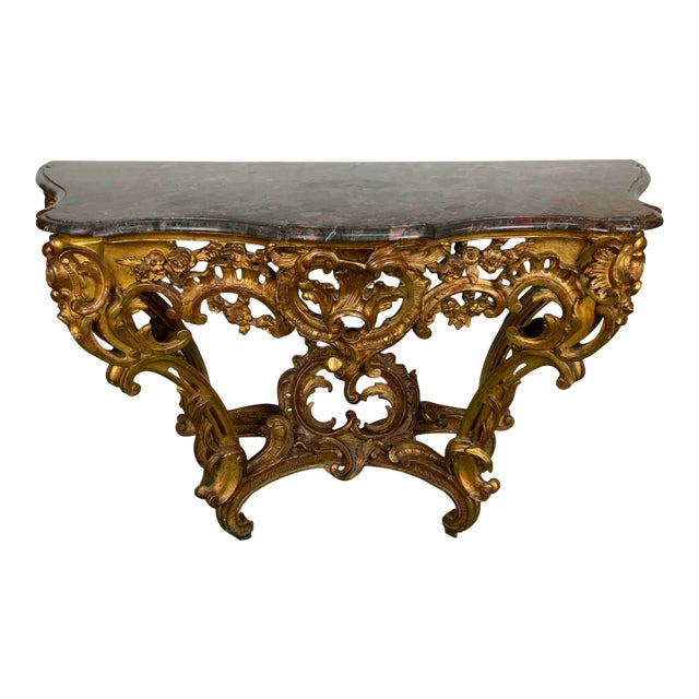 18th Century Louis XV Carved and Gilded Wooden Console Table For Sale
