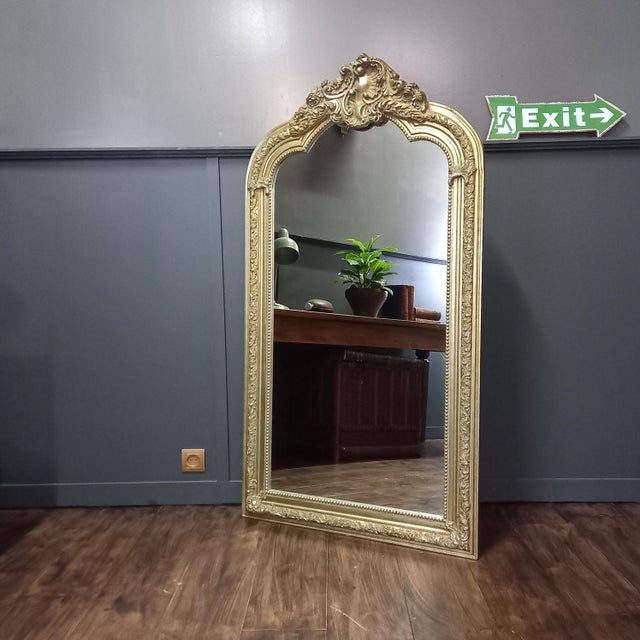Gold Large Vintage French Mantel Mirror in Wooden Frame, 1950s For Sale - Image 8 of 8