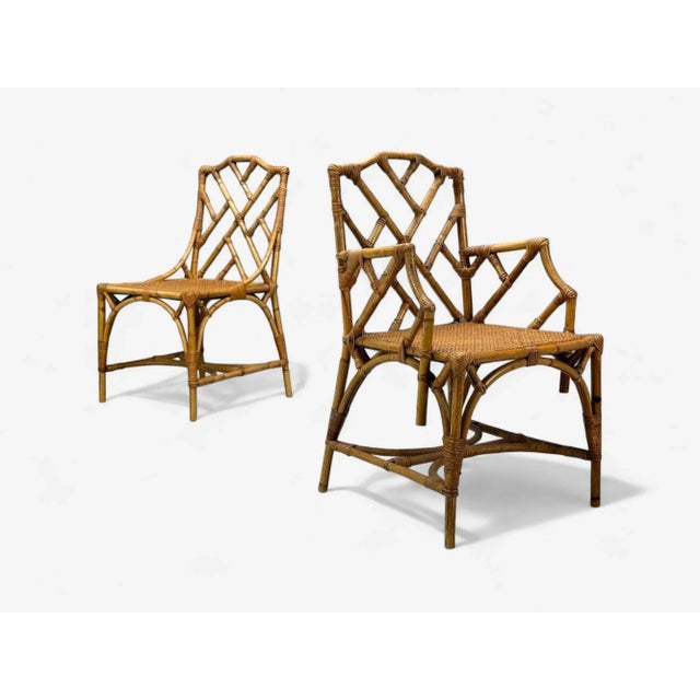 Wood Dal Vera, Italian Modern, Bamboo, Cane, Six Dining Chairs, Italy, 1950s For Sale - Image 7 of 15