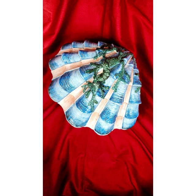 Italian Etruscan Pottery Shell & Seaweed 37" Circumference Italian Seashell Majolica 2Oth Century For Sale - Image 3 of 18