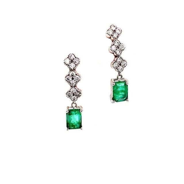 2010s Emerald Diamond Earring 14k White Gold 2.13 TCW Certified For Sale - Image 5 of 9