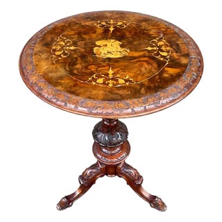 Italian Walnut Burl Gueridon with Inlay of St. George and the Dragon, 1880 For Sale