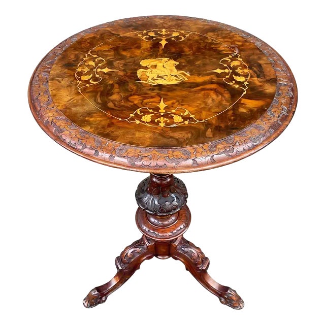 Italian Walnut Burl Gueridon with Inlay of St. George and the Dragon, 1880 For Sale