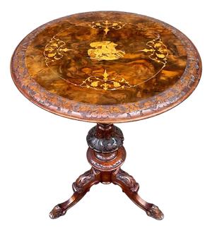 Italian Walnut Burl Gueridon with Inlay of St. George and the Dragon, 1880