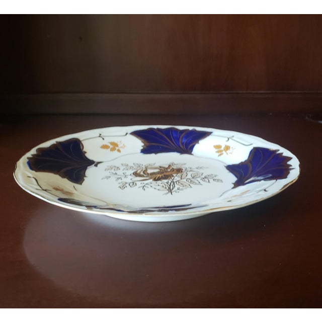 Vintage Cobalt Blue & Gold Porcelain Dinner Plate For Sale - Image 4 of 6
