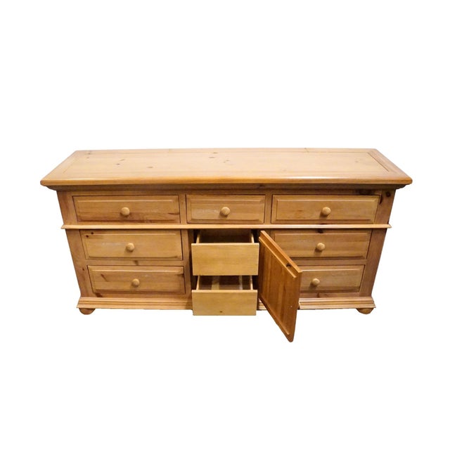 Late 20th Century Broyhill Furniture Solid Knotty Pine Rustic Country Style 70″ Triple Door Dresser 790-1640 For Sale - Image 5 of 16