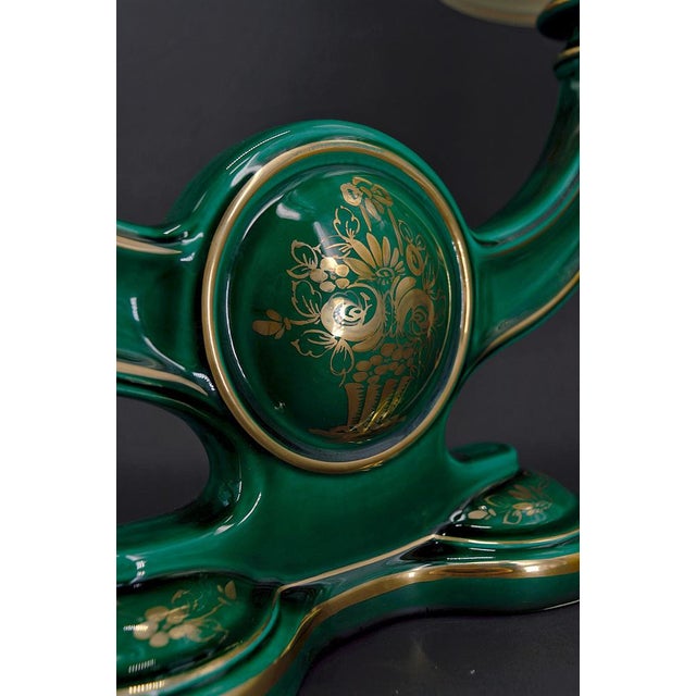 Green & Gold Earthenware Lamps, France, 1940s, Set of 2 For Sale - Image 10 of 18