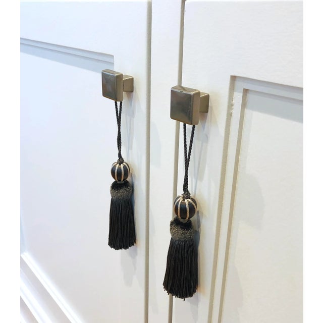 Glass Pair of Ash Gray and Stone Colored Beaded Key Tassels - H 4.75" For Sale - Image 7 of 12