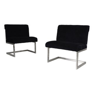Postmodern Chrome and Black Corduroy Cantilever Lounge Chairs, 1970s, Set of 2 For Sale