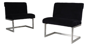 Postmodern Chrome and Black Corduroy Cantilever Lounge Chairs, 1970s, Set of 2