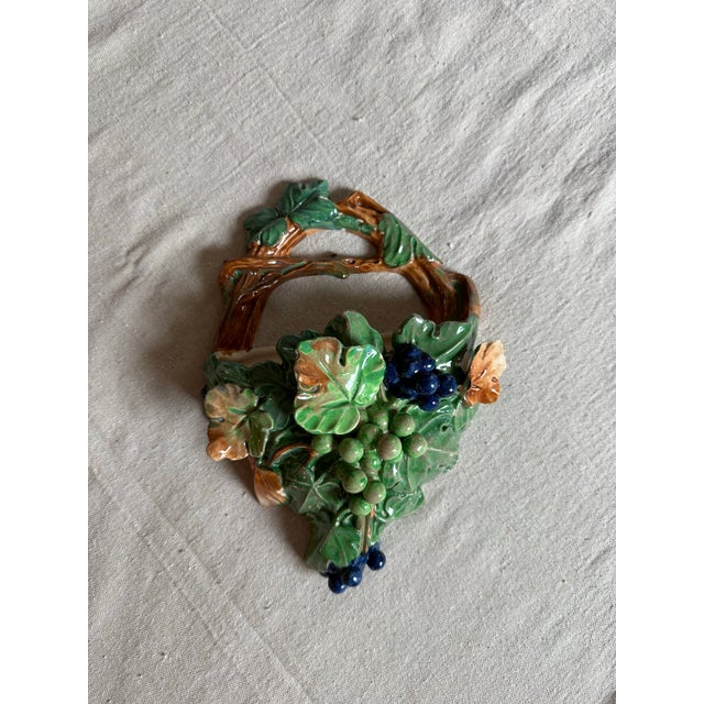 Traditional Vintage Majolica-Style Grapevine Wall Pocket For Sale - Image 3 of 16