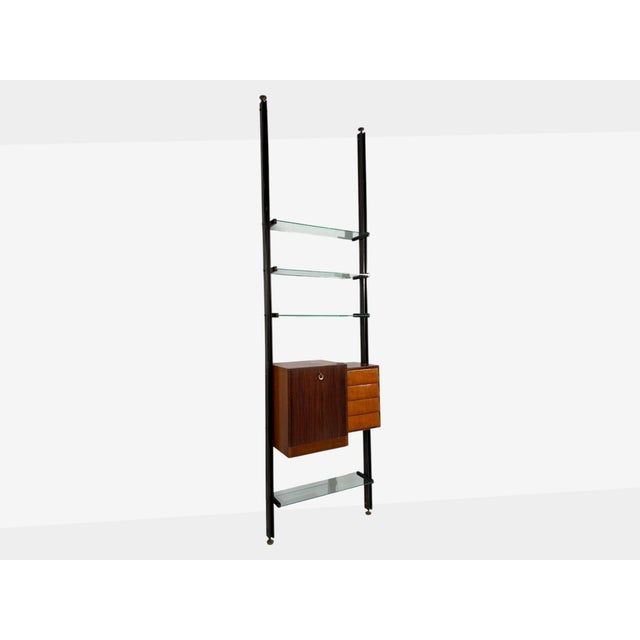 Mid-Century Modern Italian Modern, Floor to Ceiling Bookcase, Stained Wood, Glass, Italy, 1940s For Sale - Image 3 of 18