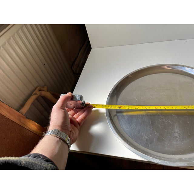 1970s Mid-Century Modern Danish Circular Stainless Steel Tray from JENO, 1970s For Sale - Image 5 of 7