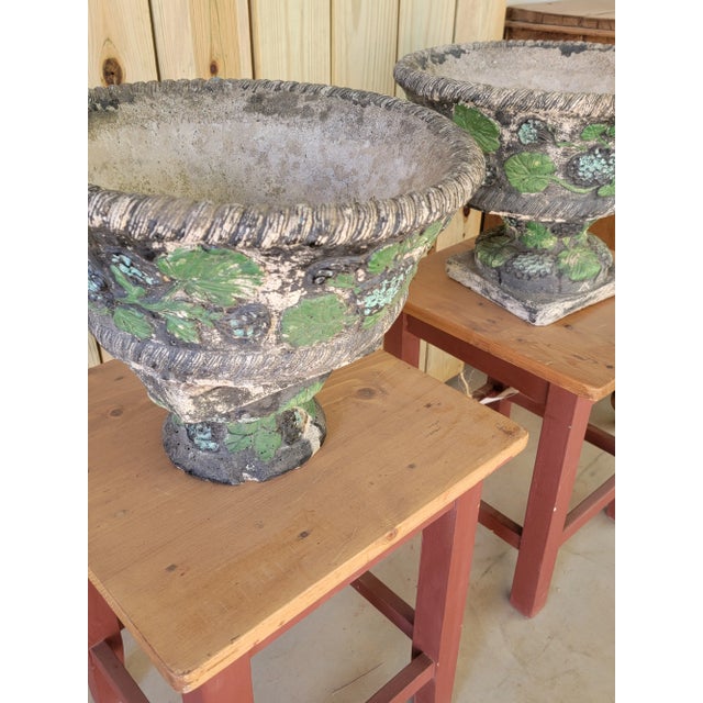 Two Antique Painted Reconstituted Stone Urns From England We found these urns in southern England. We liked the design and...