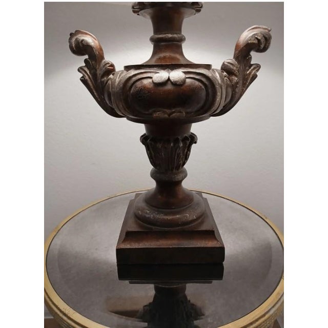 Edwardian Heavily Carved Urn Shaped Table Lamp w Shade Brown Brozed Royal Vintage Antique Renaissance Avant-garde This...