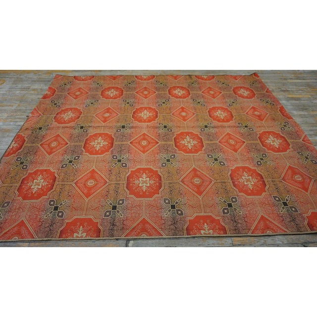 1870s Red Octagonal Geometric Antique American Ingrain Carpet 7'7" X 9'6" Flatweave Wool Rug For Sale - Image 14 of 15
