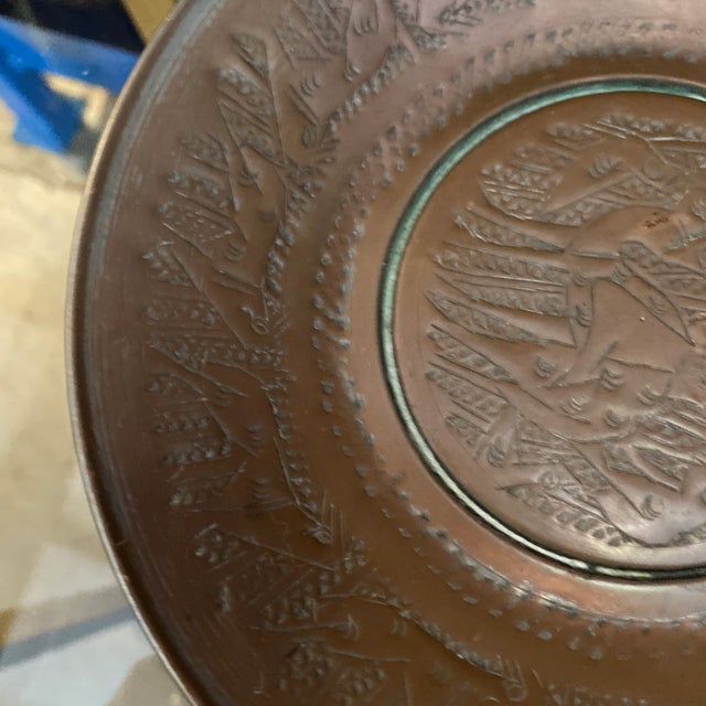 Mid-Century Modern Antique Brass Engraved Decorative Plate For Sale - Image 3 of 8