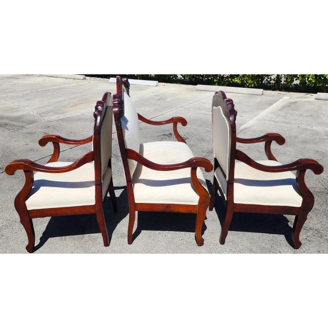 Antique Asian Rosewood Carved Foo Dogs Living Room Suite 3 Piece Sette 2 Chairs For Sale - Image 9 of 17