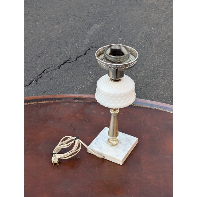 Vintage 1950s Milk Glass Hobnail Table Lamp For Sale - Image 4 of 6
