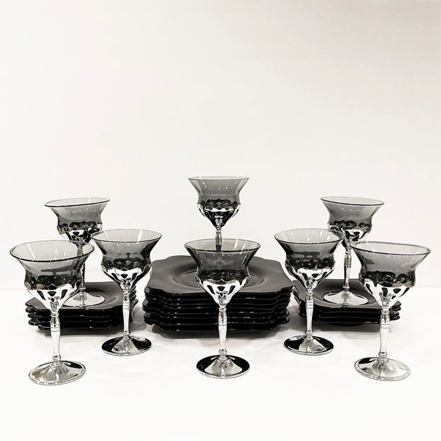 1930s Blown Glass and Chrome Appetizer or Dessert Set, 24 Pieces For Sale - Image 11 of 11