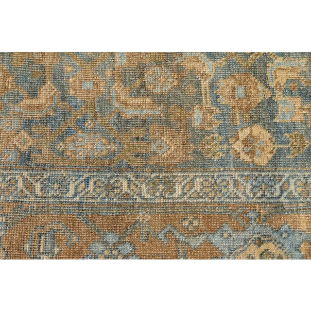 Antique Malayer Wool Rug With All-Over Botanical Motif in Muted Blue & Ochre For Sale - Image 4 of 9