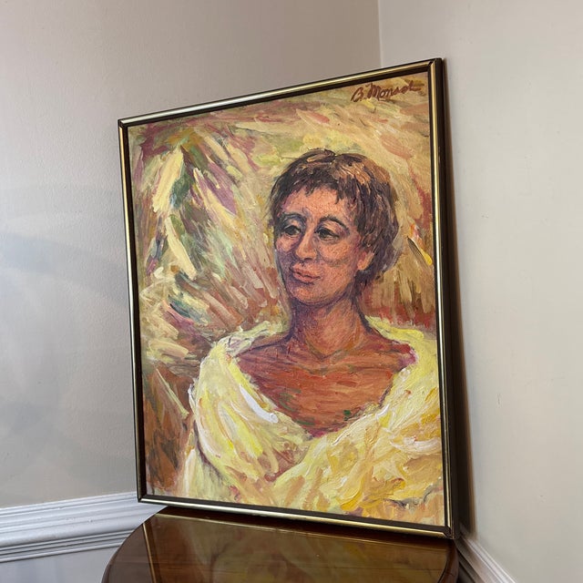 Mid-Century Modern Portrait Oil Painting - Expressionist Woman - Signed G. Mansel For Sale - Image 9 of 11