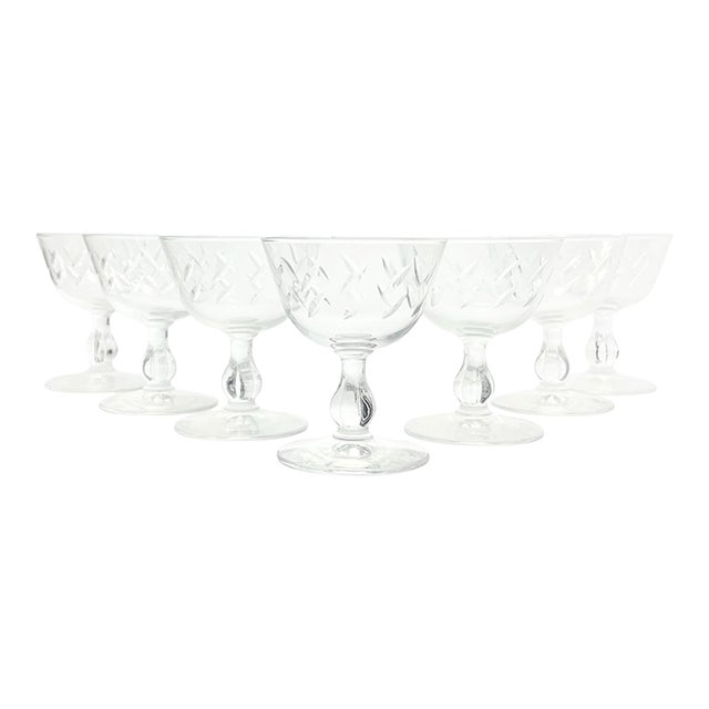 1950s Libbey “Colonial Heritage” Coupe Champagne Glasses - Set of 7 For Sale