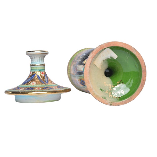 Vintage Gialetti Deruta Italian 24kt Gold Plated Hand Painted Mosaic Byzantine Style Pitcher For Sale - Image 9 of 9