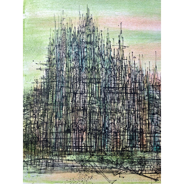 Jean Carzou, Carzou French Modernist Color Lithograph Paris Cathedral Architecture with Boat, 1968 For Sale In Miami - Image 6 of 7