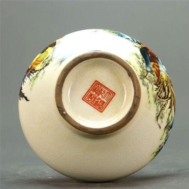 Red Vintage Chinese Rooster & Floral Porcelain Vase - 6.5" For Sale - Image 8 of 8