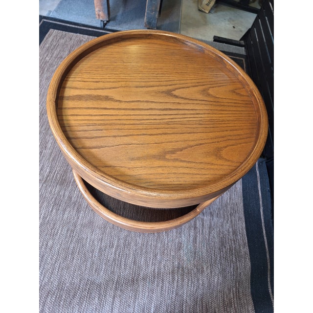 Modern Vintage Post Modern Solid Oak Round End Table For Sale - Image 3 of 10