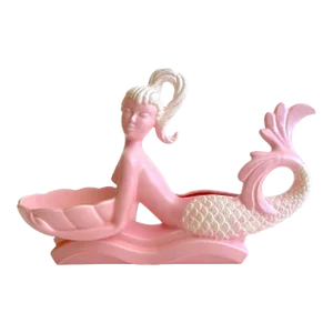 Vintage 1950's Mid Century Modern Art Pottery Extra Large Pink Mermaid Ceramic Planter Bowl Decorative Centerpiece