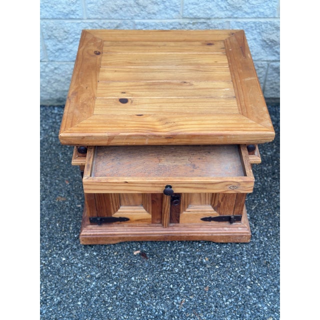Pair of Rustic Pine Nightstands With Wrought Iron Hardware For Sale In Philadelphia - Image 6 of 10