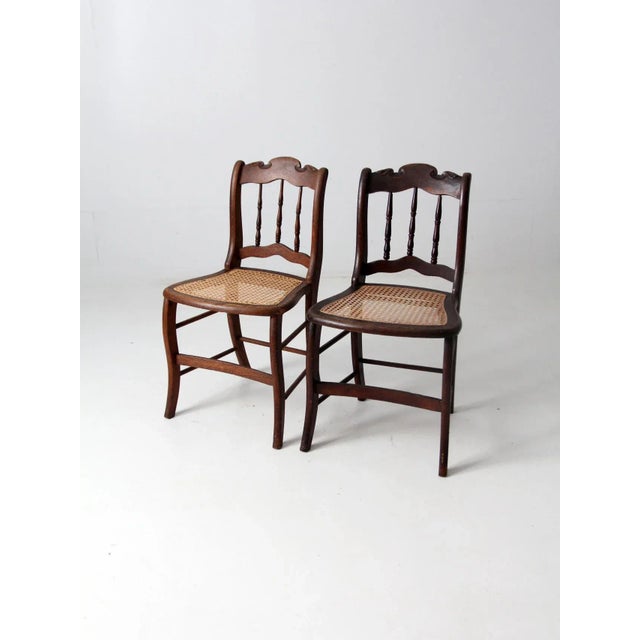 Late 19th Century Antique Caned Seat Chairs Pair For Sale - Image 5 of 11