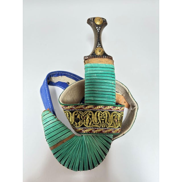 Folk Art Vintage Mid Century Yemeni Jambiya Dagger With Bone-Mounted Scabbard With Belt For Sale - Image 3 of 14