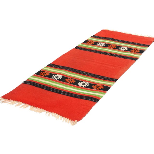 78799 Vintage Red Greek Kilim Rug, 01'06 x 03'11. Handwoven Greek kilim rugs from Crete are traditional textiles known for...