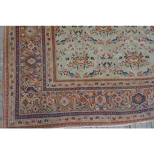 1920s 1920s Beige Room Size Antique Allover Floral Knotted Wool Persian Mahal Rug For Sale - Image 5 of 7