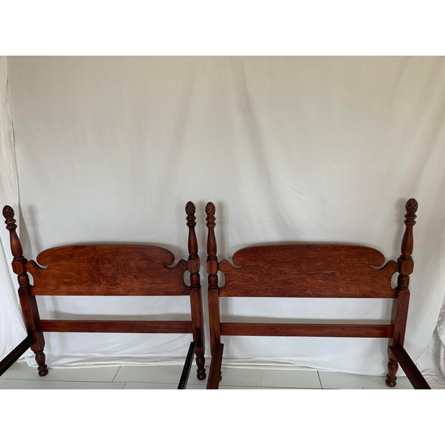Chestnut Pair of Vintage Pineapple Post 1950's Colonial Twin Size Bed Frames For Sale - Image 8 of 18