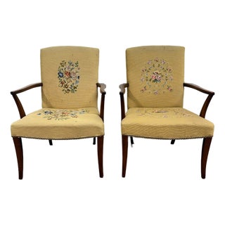 Vintage Mid Century Modern MCM Needlepoint Armchairs - Pair For Sale