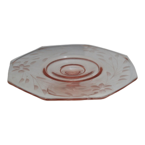 Vintage Pink Depression Glass Octagonal Floral Etched Cake Stand