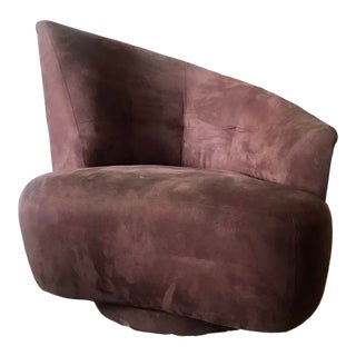 1990s Vintage Post-Modern Vladimir Kagan Suede Bilbao Swivel Chair For Sale