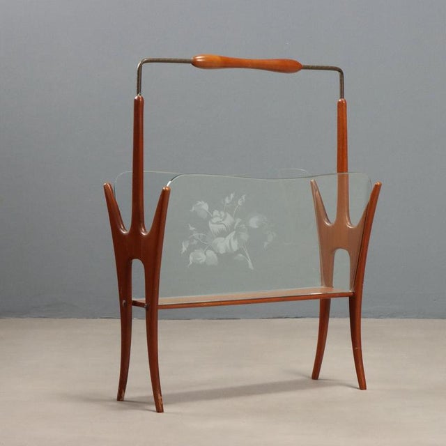 Wood Vintage Magazine Rack in Curved Wood and Glass, 1950s For Sale - Image 7 of 8