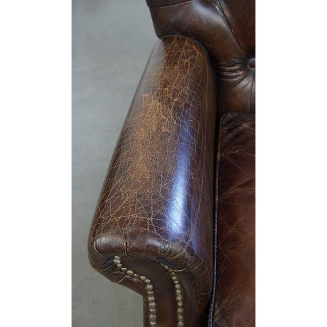 Animal Skin Cognac Colored Brown Chesterfield Armchair For Sale - Image 7 of 14