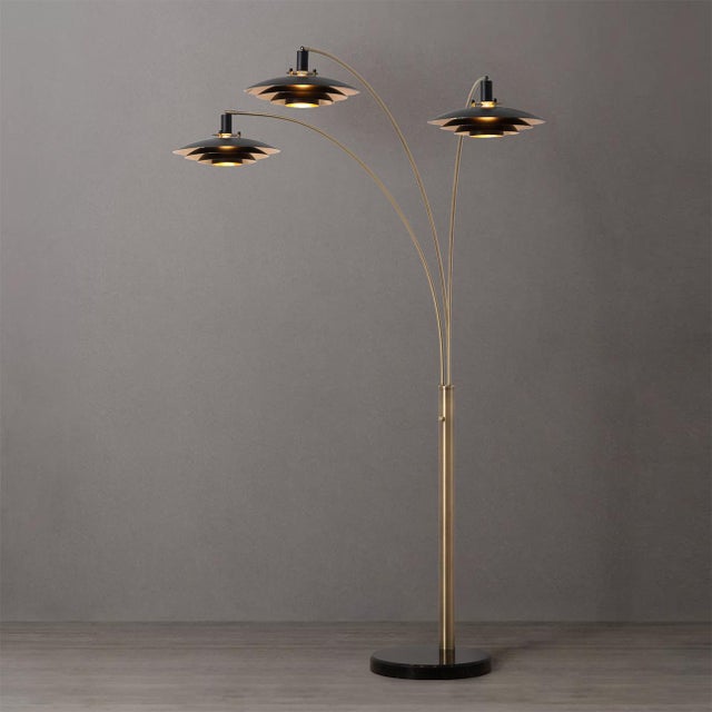 2020s Nova of California Rancho Mirage 84" 3-Light Arc Lamp, Weathered Brass & White Gold For Sale - Image 5 of 18