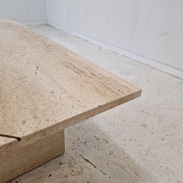 Rectangle Travertine Coffee or Side Table with Brass, Italy, 1980s For Sale - Image 17 of 18