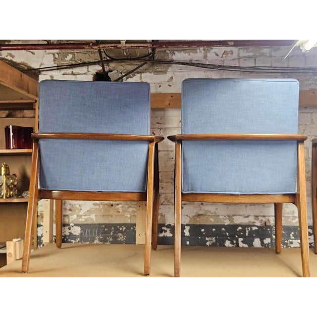 Pair of Mid-Century Modern Accent Chairs - Light Blue (New Fabric) For Sale - Image 4 of 7