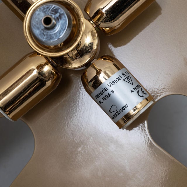 Metal Mid-Century Modern Italian Murano Glass and Brass Chandelier from Vistosi, 1960 For Sale - Image 7 of 8