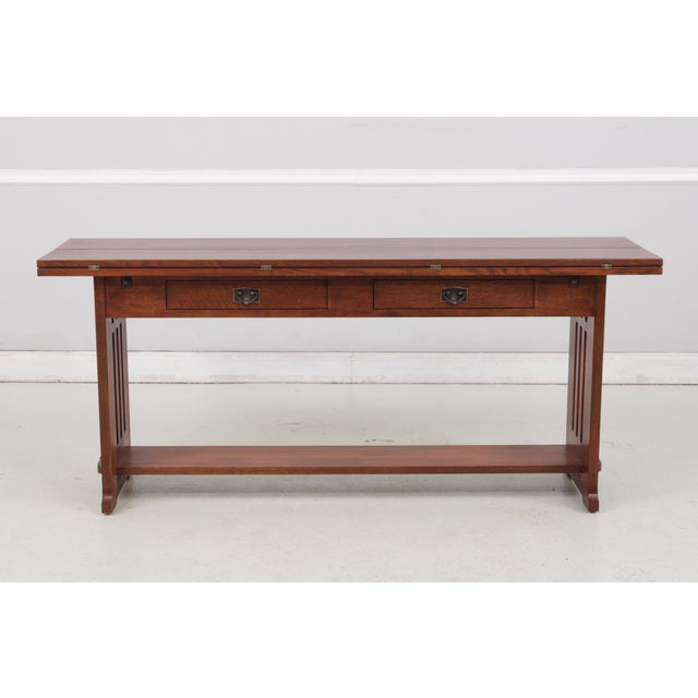 Stickley Stickley Mission Oak Flip Top Harvest Console Table For Sale - Image 4 of 18