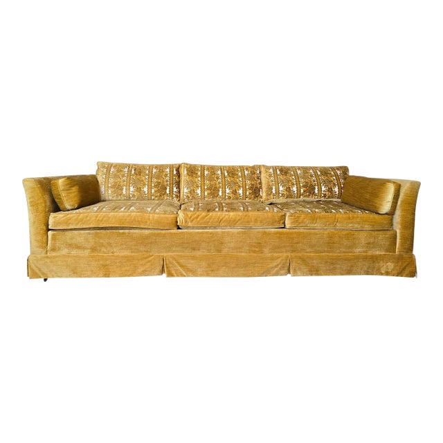 Exceptional 1970s Vintage Flexsteel Sofa - Original Harvest Gold Velvet For Sale