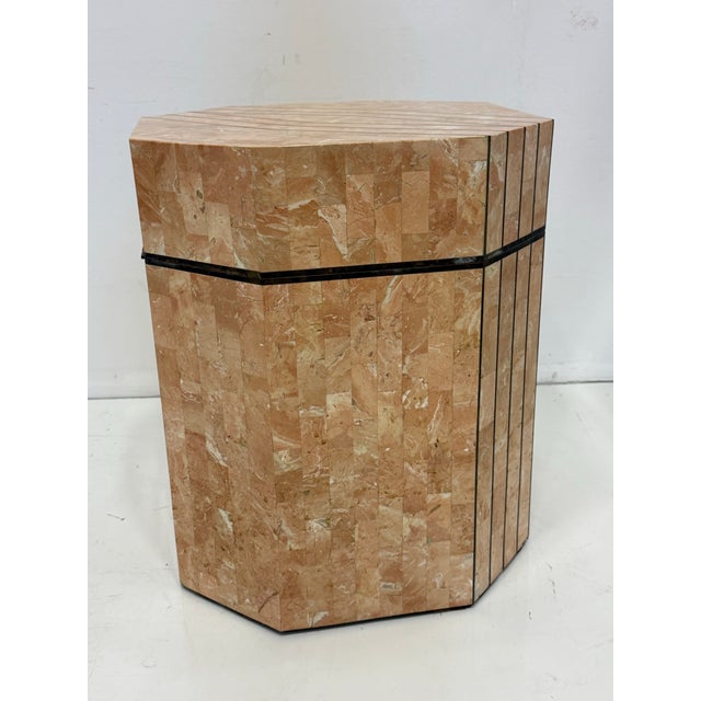 Metal Maitland-Smith Tessellated Stone Lidded Box Side Table Wiith Storage, Drinks Table For Sale - Image 7 of 8